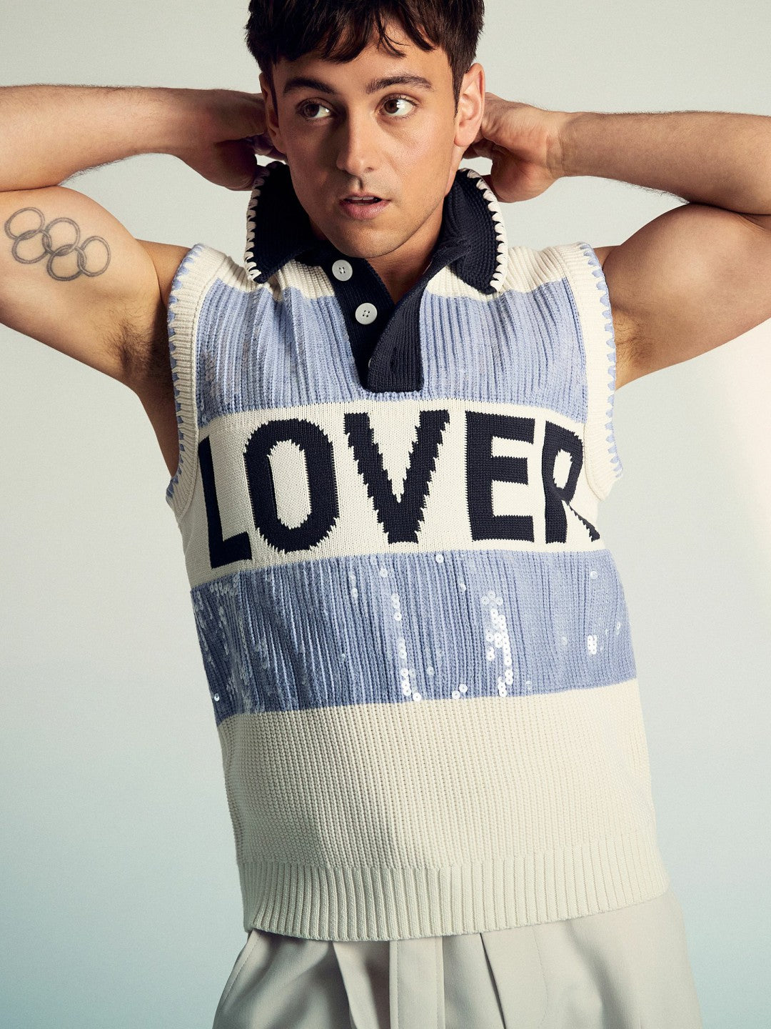 | Tom Daley Stripe Polo Vest in Soft Blue Men | Reiss