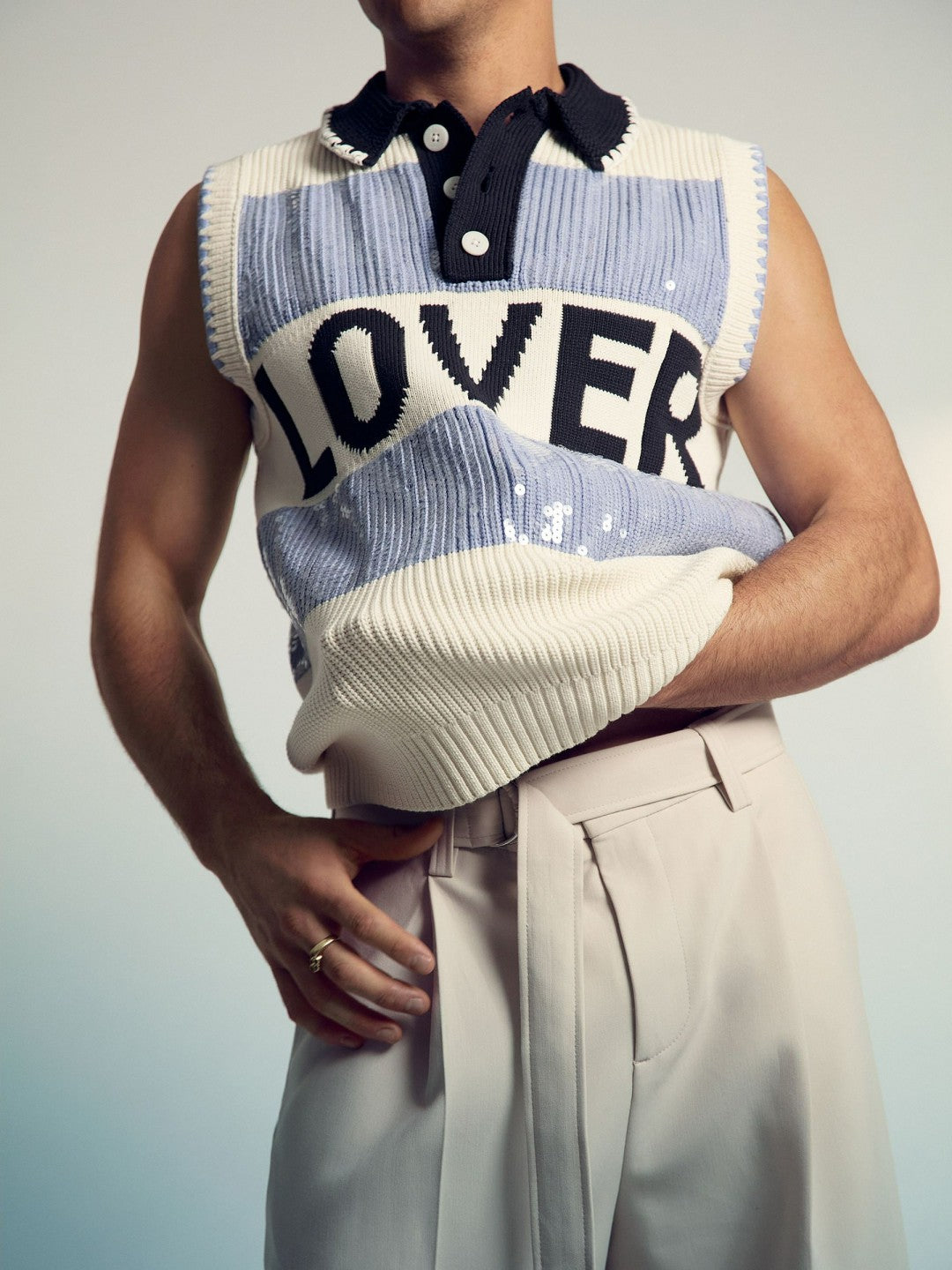 | Tom Daley Stripe Polo Vest in Soft Blue Men | Reiss