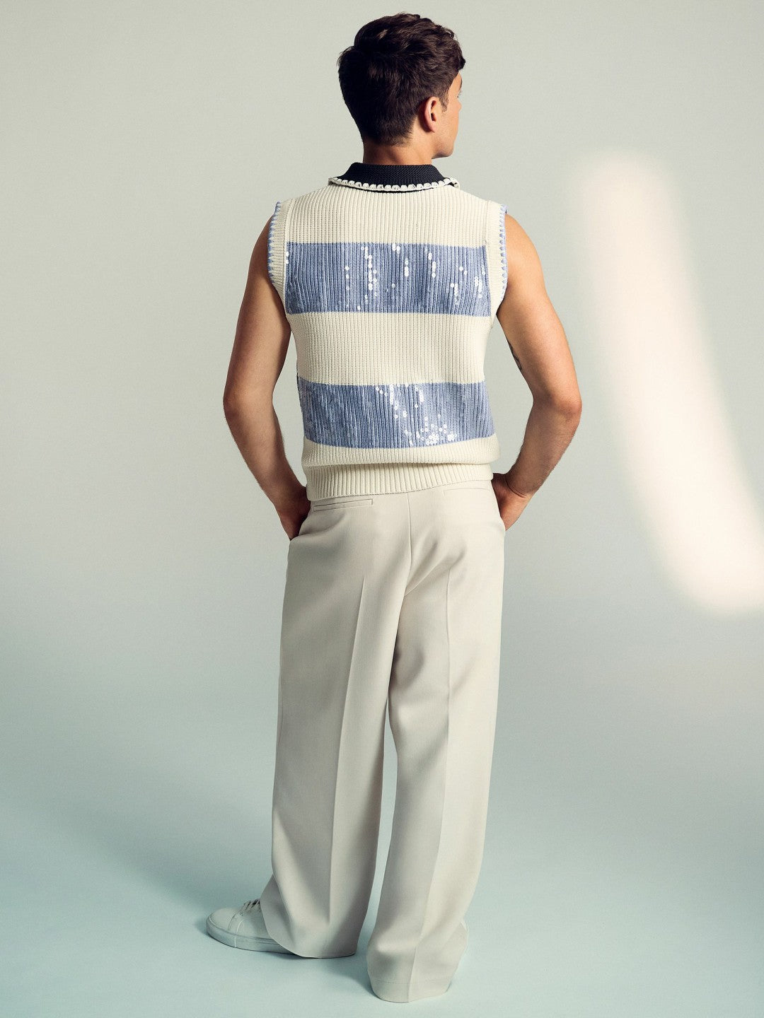 | Tom Daley Stripe Polo Vest in Soft Blue Men | Reiss