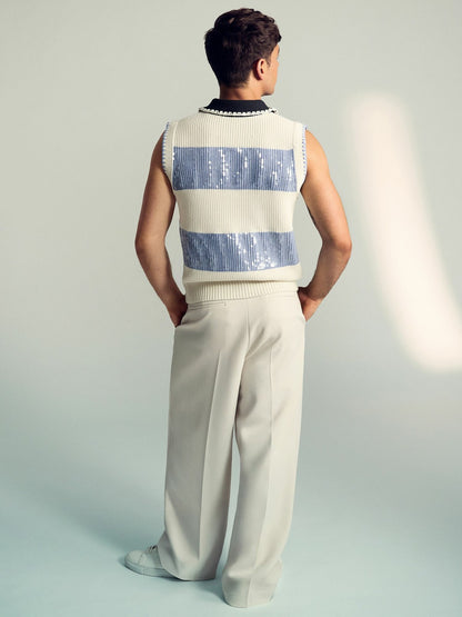 | Tom Daley Stripe Polo Vest in Soft Blue Men | Reiss