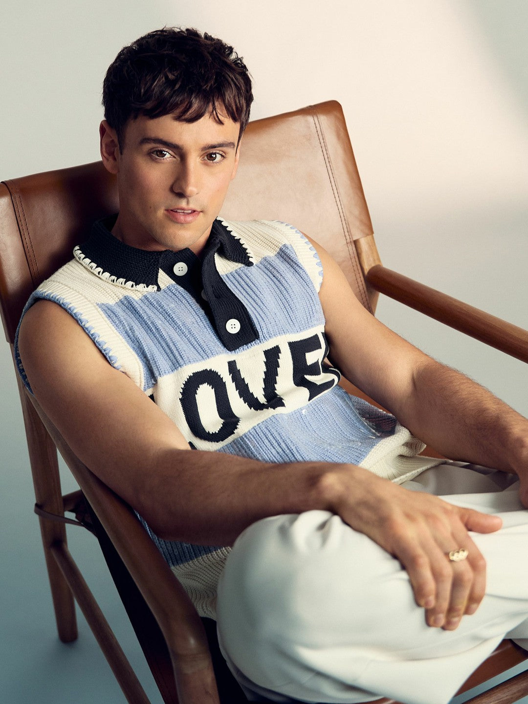 | Tom Daley Stripe Polo Vest in Soft Blue Men | Reiss