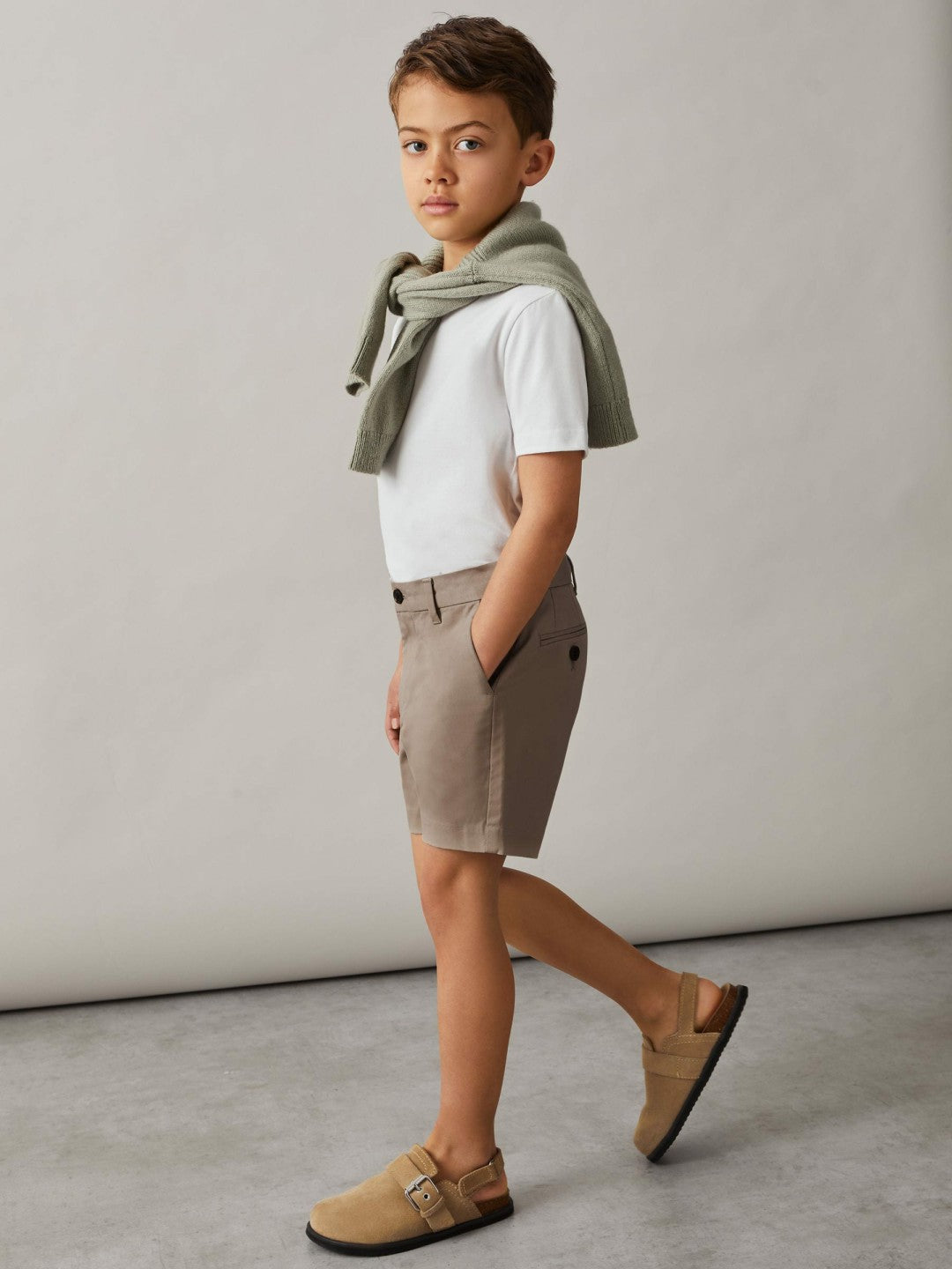 3-9 yrs Cotton Chino Shorts with Stretch in Stone Children & Baby | Reiss