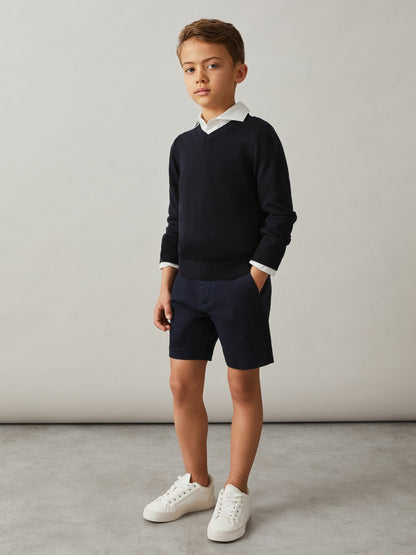 9-13 yrs Cotton Chino Shorts with Stretch in Navy Children & Baby | Reiss