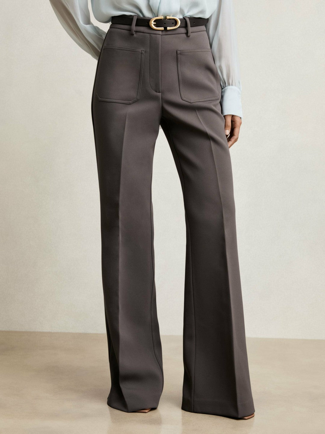 Twill Patch-Pocket Flared Trousers in Mauve Neutral Women | Reiss