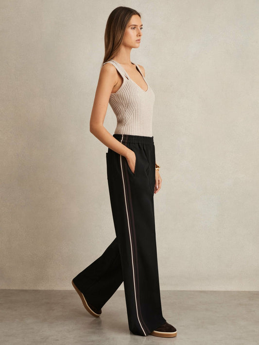 Side-Stripe Wide-Leg Trousers in Black Women | Reiss