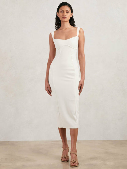 Good American Scuba Crystal Midi Dress in White Women | Reiss