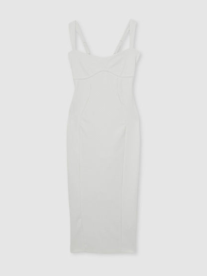 Good American Scuba Crystal Midi Dress in White Women | Reiss