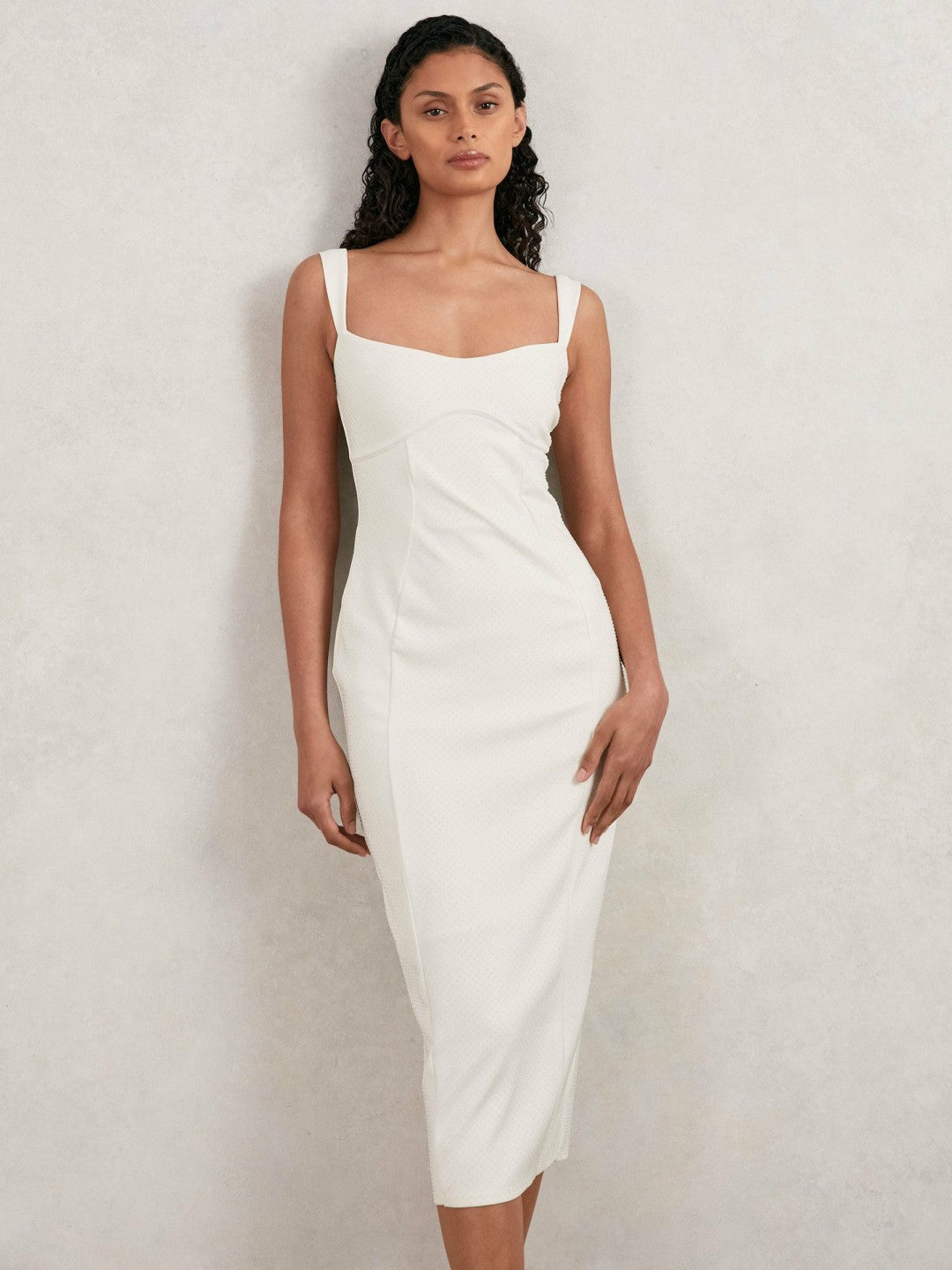 Good American Scuba Crystal Midi Dress in White Women | Reiss