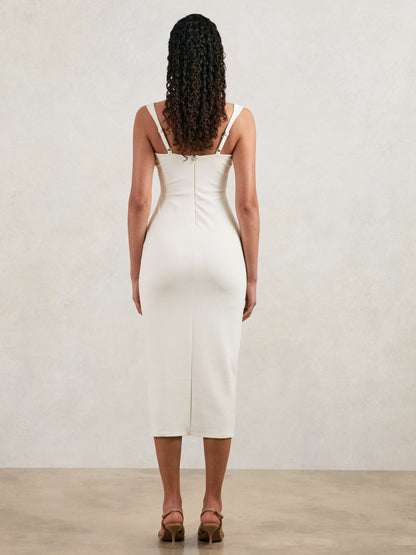Good American Scuba Crystal Midi Dress in White Women | Reiss