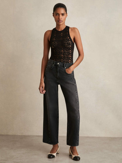 Petite Barrel-Leg Seam Jeans in Washed Grey Women | Reiss