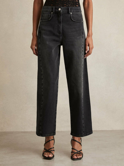 Petite Barrel-Leg Seam Jeans in Washed Grey Women | Reiss