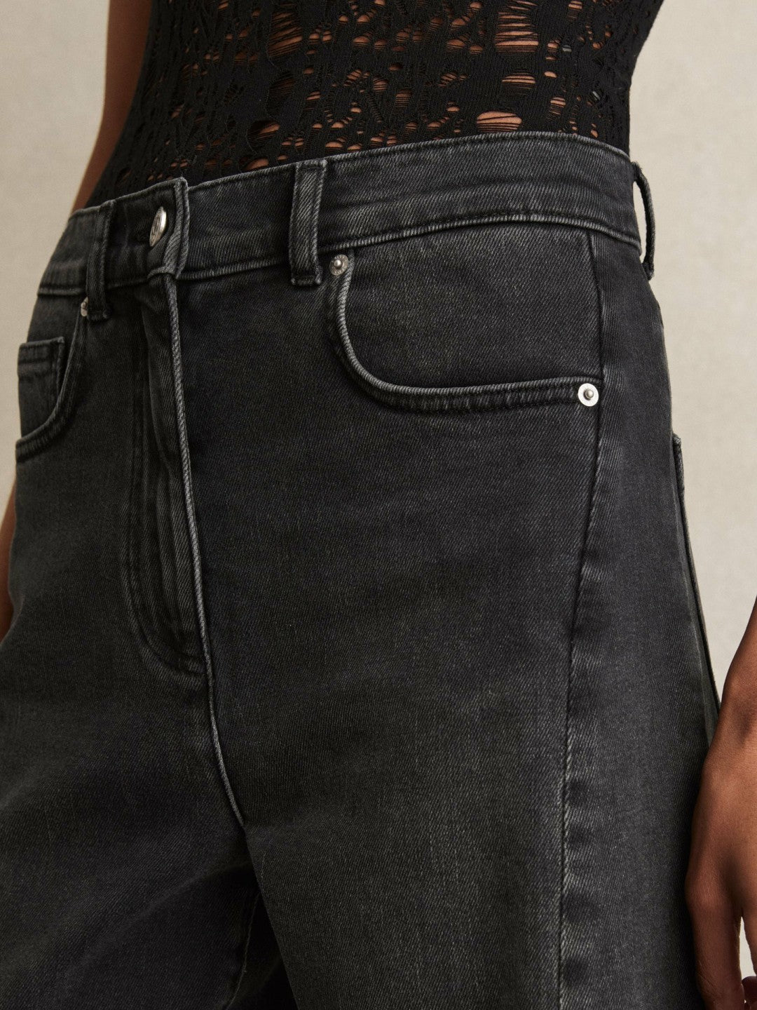 Petite Barrel-Leg Seam Jeans in Washed Grey Women | Reiss