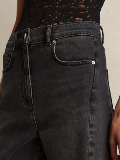 Petite Barrel-Leg Seam Jeans in Washed Grey Women | Reiss