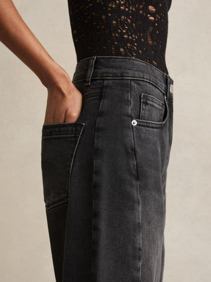 Petite Barrel-Leg Seam Jeans in Washed Grey Women | Reiss
