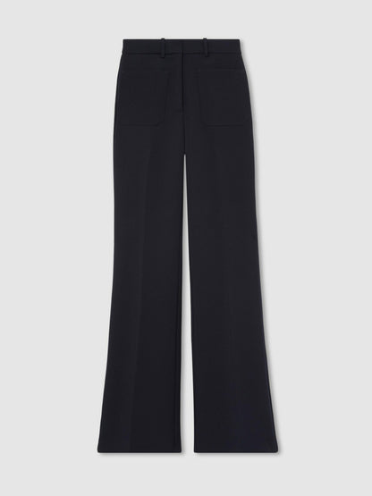 Petite Twill Patch-Pocket Flared Trousers in Navy Women | Reiss
