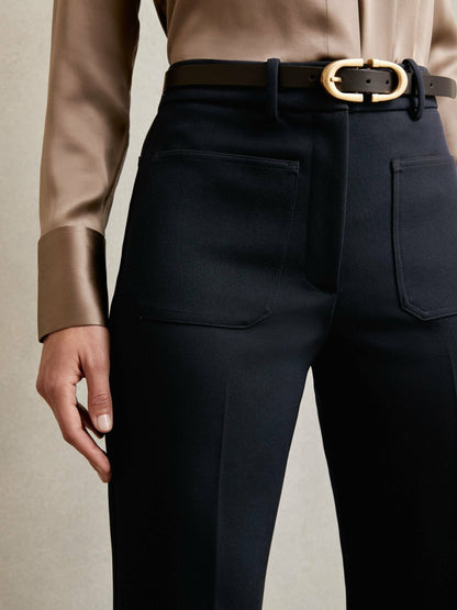 Petite Twill Patch-Pocket Flared Trousers in Navy Women | Reiss