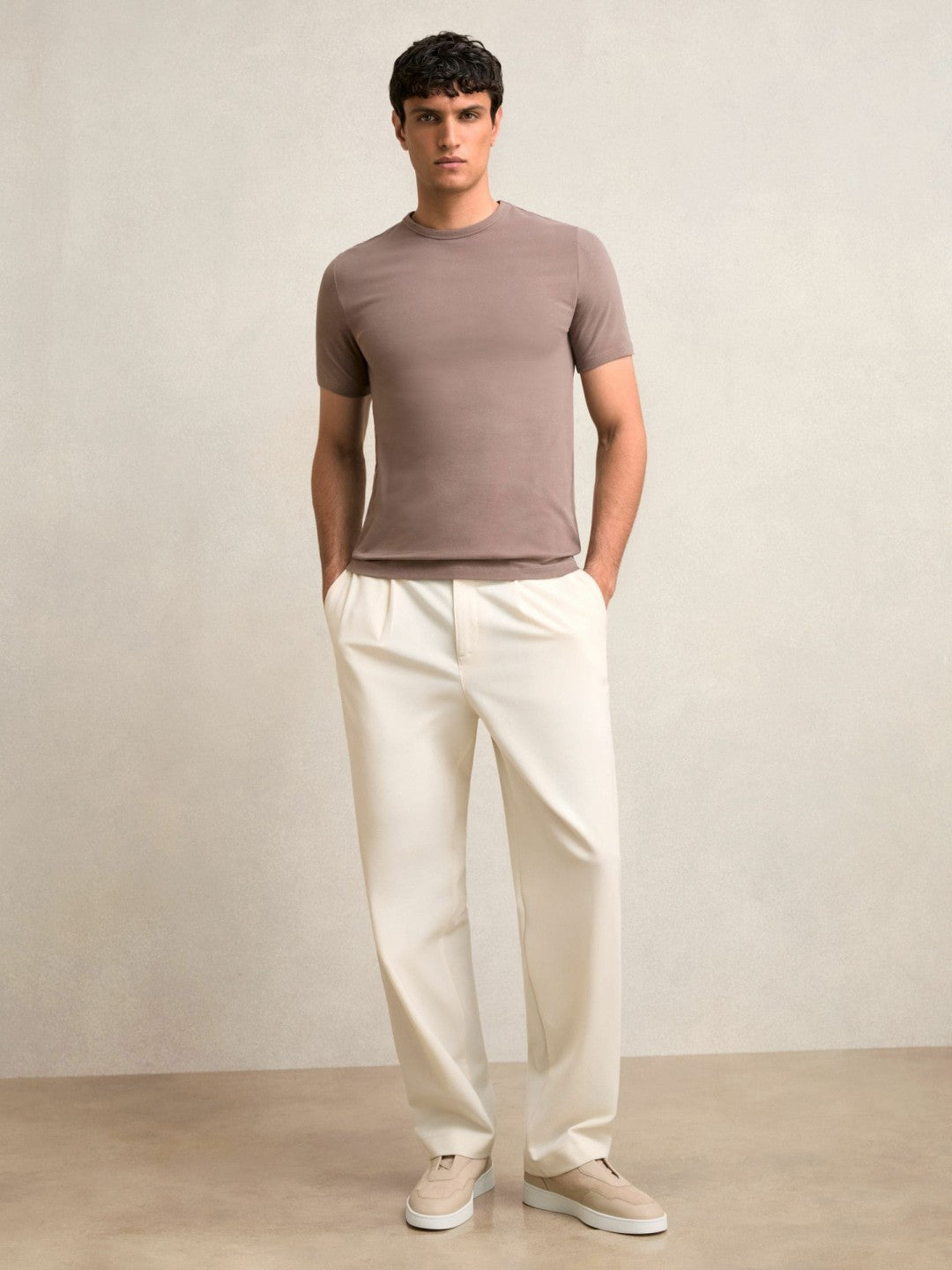 Stretch-Cotton Crew-Neck T-Shirt in Taupe Brown Men | Reiss