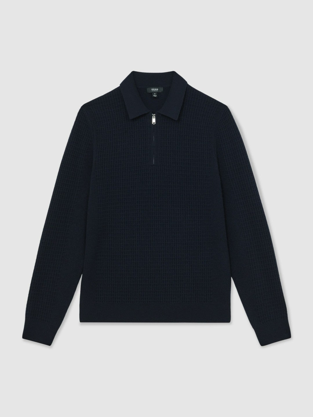 Wool Waffle-Knit Half-Zip Polo Shirt in Navy Men | Reiss