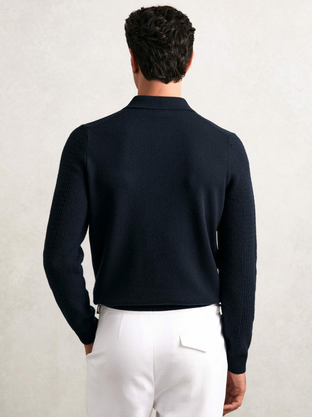 Wool Waffle-Knit Half-Zip Polo Shirt in Navy Men | Reiss