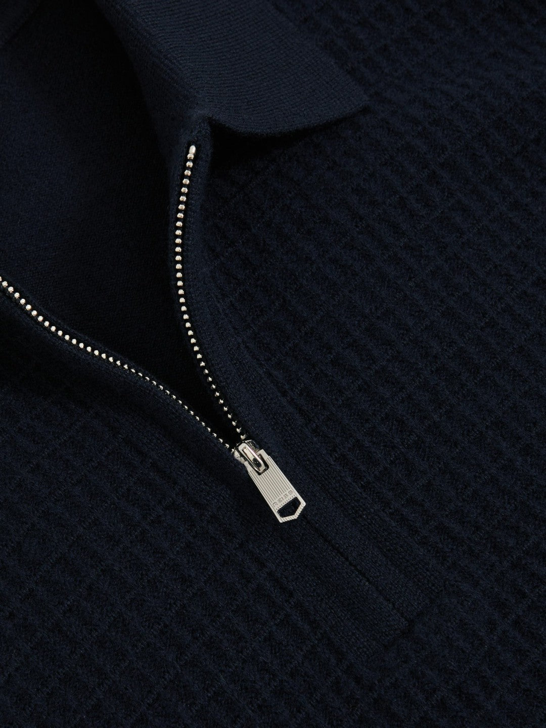 Wool Waffle-Knit Half-Zip Polo Shirt in Navy Men | Reiss