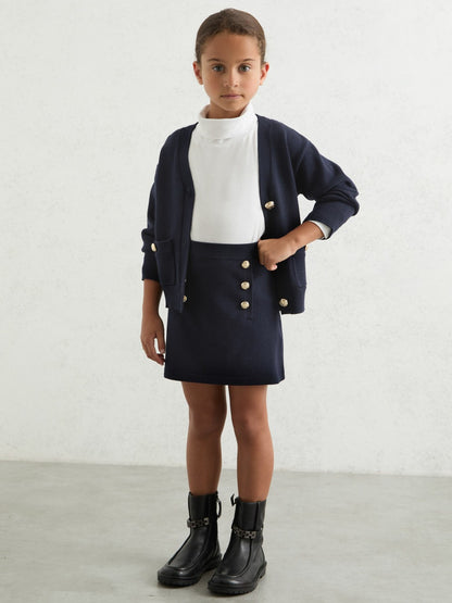 13-14 yrs Knitted Button-Detail A-Line Skirt in Navy Children & Baby | Reiss