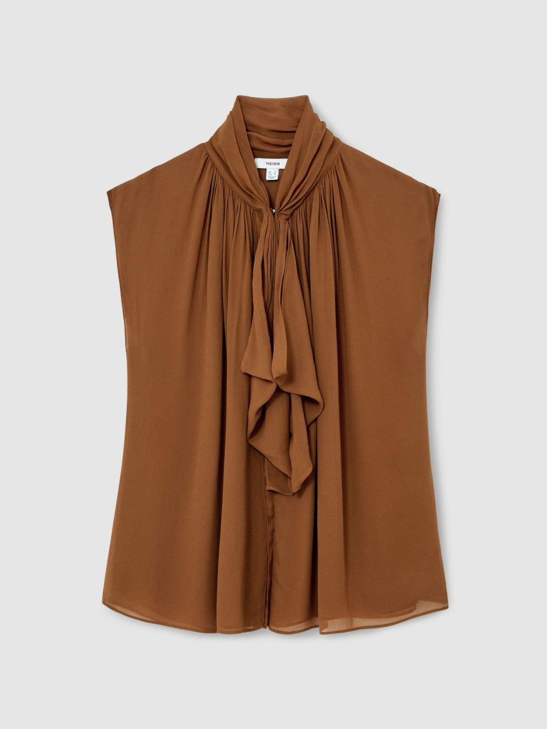 Crepe-Chiffon Ruffle Sleeveless Top in Tan Brown Women | Reiss
