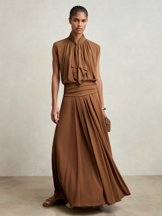 Jersey Ruched-Waist Maxi Skirt in Tan Brown Women | Reiss