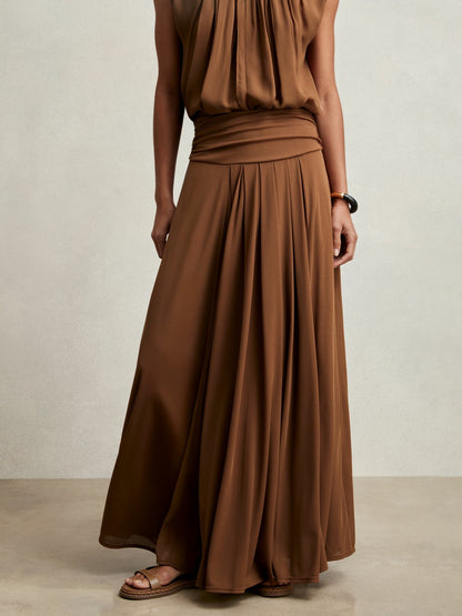 Jersey Ruched-Waist Maxi Skirt in Tan Brown Women | Reiss