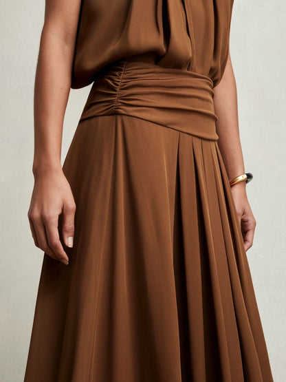 Jersey Ruched-Waist Maxi Skirt in Tan Brown Women | Reiss