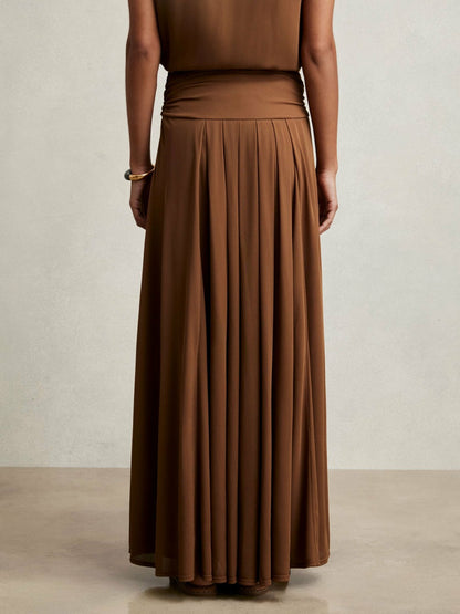 Jersey Ruched-Waist Maxi Skirt in Tan Brown Women | Reiss