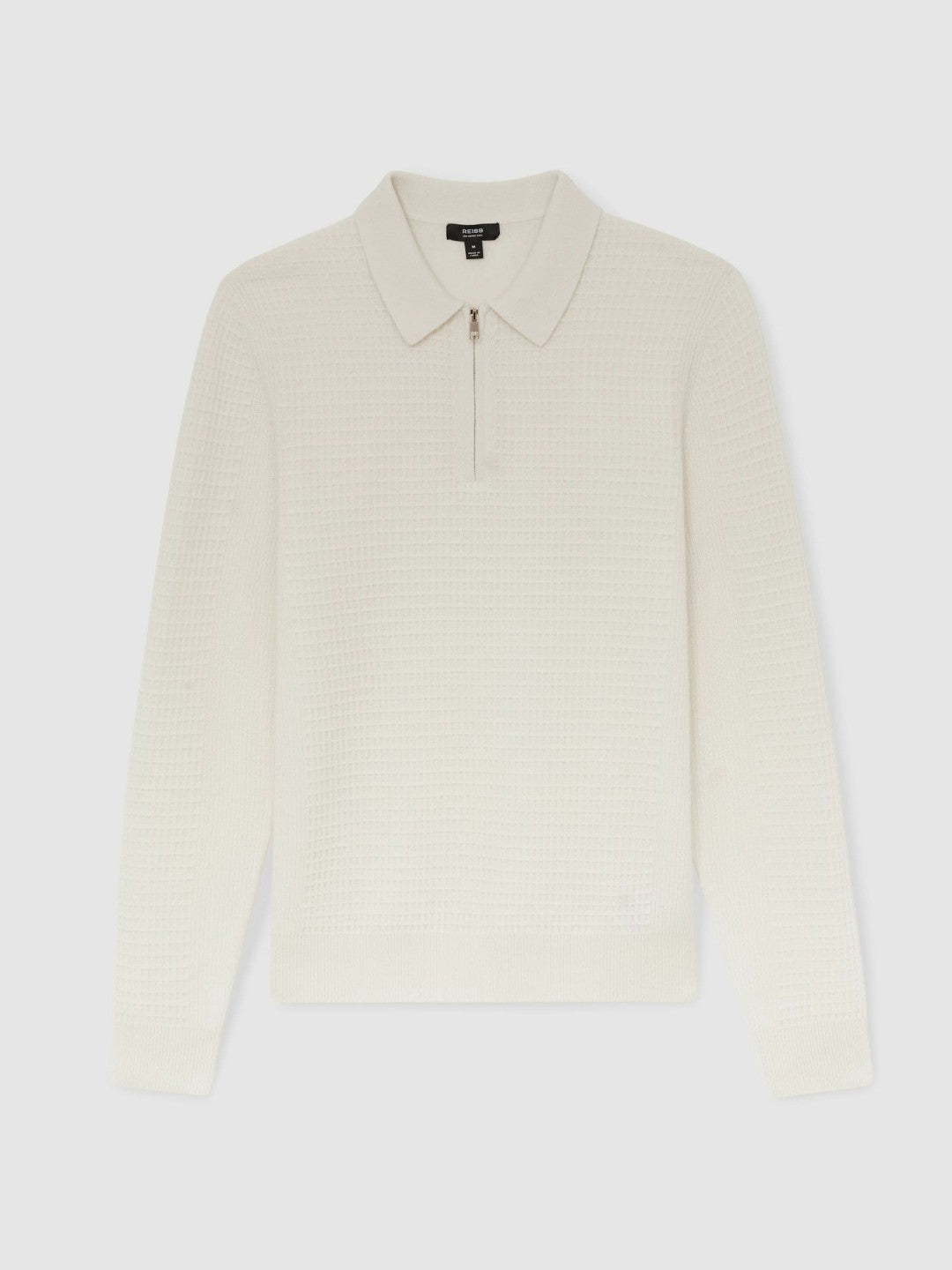 Wool Waffle-Knit Half-Zip Polo Shirt in Off White Men | Reiss