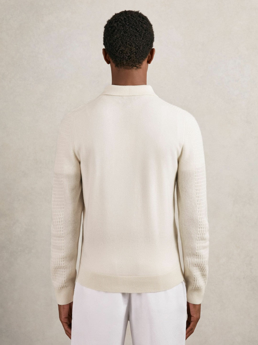 Wool Waffle-Knit Half-Zip Polo Shirt in Off White Men | Reiss