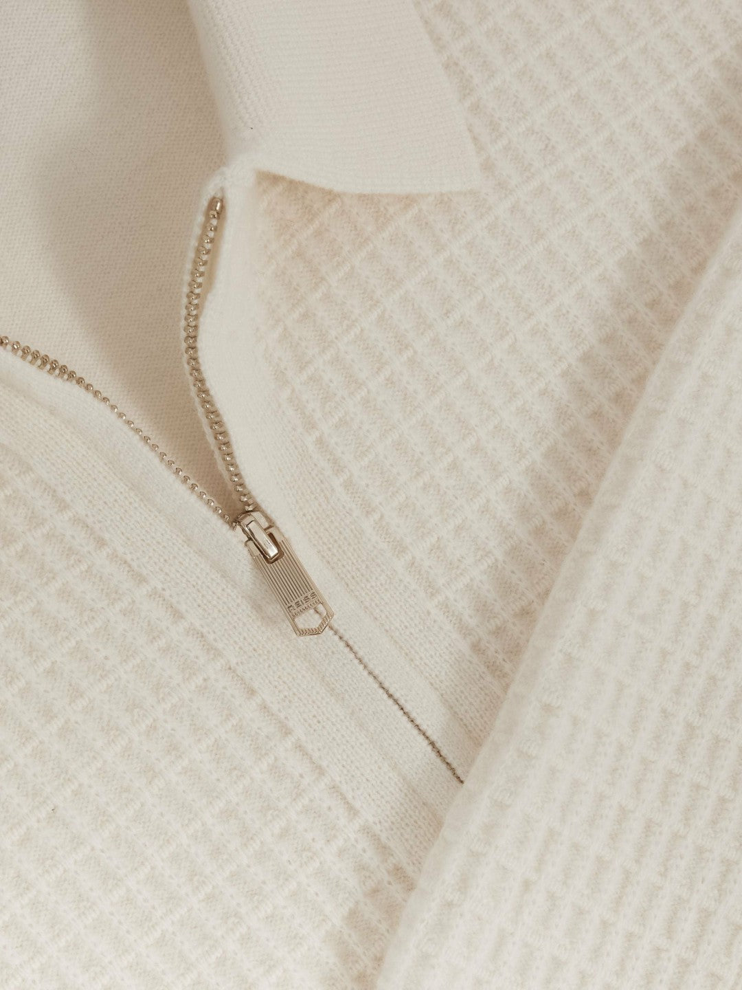 Wool Waffle-Knit Half-Zip Polo Shirt in Off White Men | Reiss