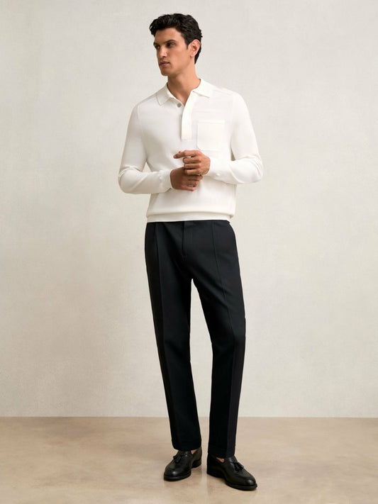 Regular Fit Herringbone Trousers With Cotton in Navy Men | Reiss