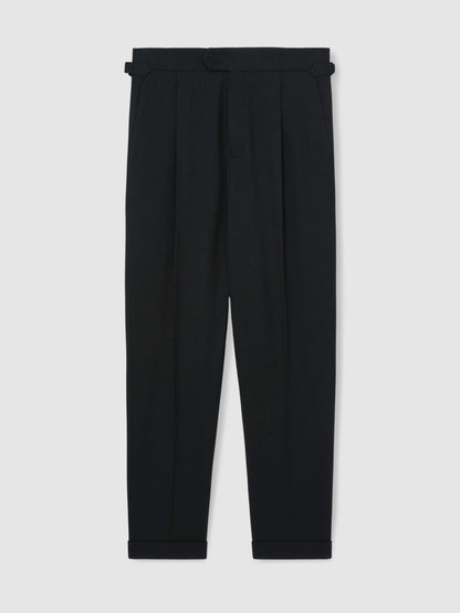 Regular Fit Herringbone Trousers With Cotton in Navy Men | Reiss