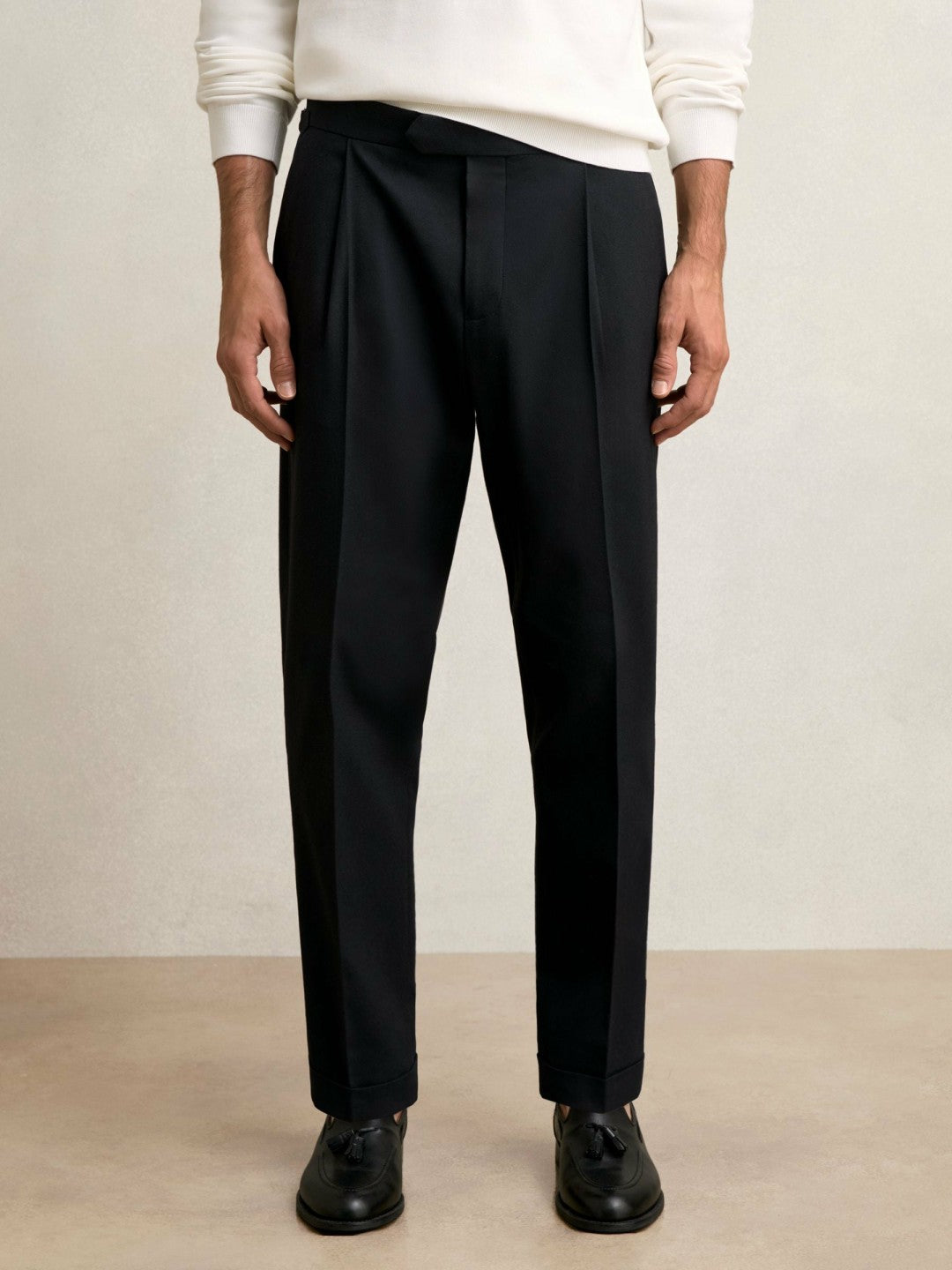 Regular Fit Herringbone Trousers With Cotton in Navy Men | Reiss