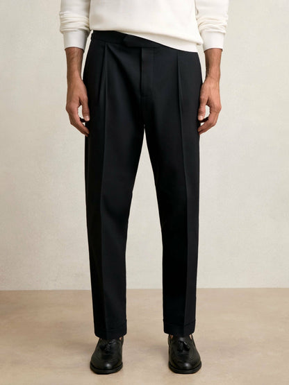 Regular Fit Herringbone Trousers With Cotton in Navy Men | Reiss