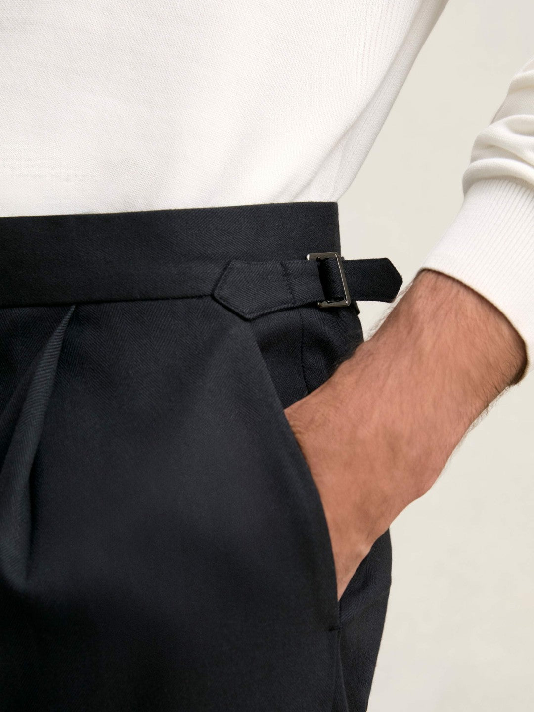 Regular Fit Herringbone Trousers With Cotton in Navy Men | Reiss