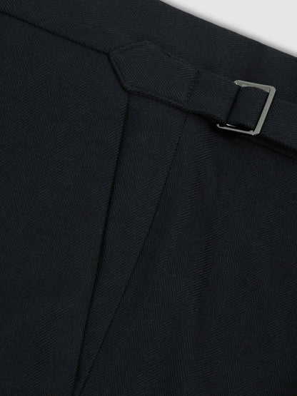 Regular Fit Herringbone Trousers With Cotton in Navy Men | Reiss