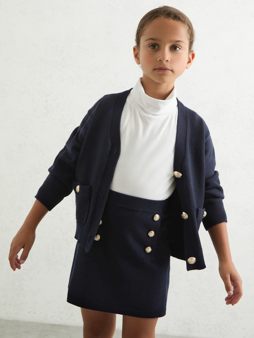 3-9 yrs Knitted Button-Detail A-Line Skirt in Navy Children & Baby | Reiss