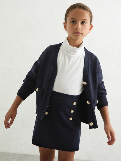 3-9 yrs Knitted Button-Detail A-Line Skirt in Navy Children & Baby | Reiss