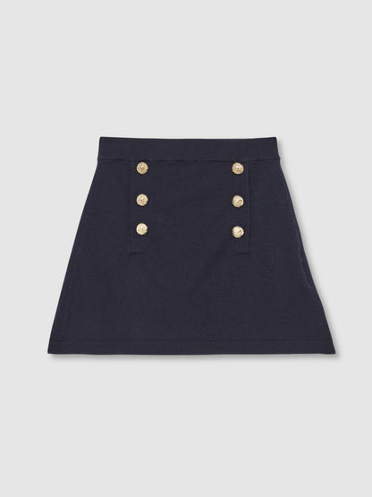 3-9 yrs Knitted Button-Detail A-Line Skirt in Navy Children & Baby | Reiss