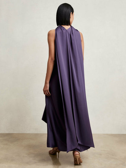 Petite Satin Tuck-Detail Cape Midi Dress in Purple Women | Reiss