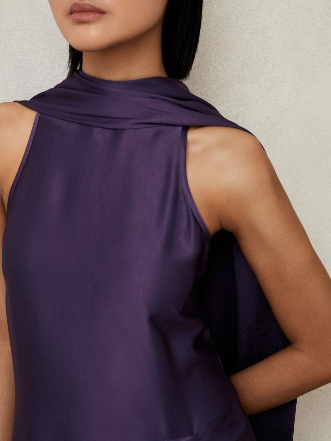 Petite Satin Tuck-Detail Cape Midi Dress in Purple Women | Reiss