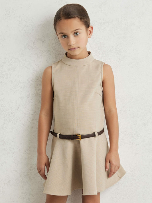 3-9 yrs Drop Waist Belted Sleeveless Dress in Neutral Children & Baby | Reiss
