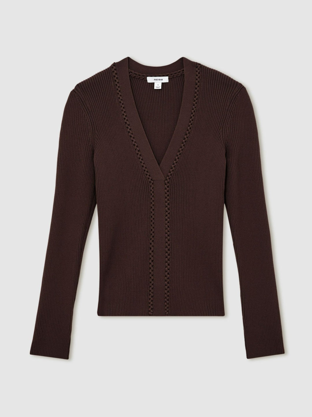 Craft-Stitch Rib-Knit Top in Mocha Brown Women | Reiss