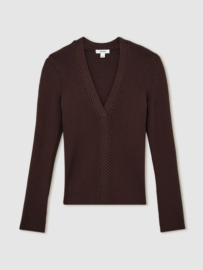 Craft-Stitch Rib-Knit Top in Mocha Brown Women | Reiss