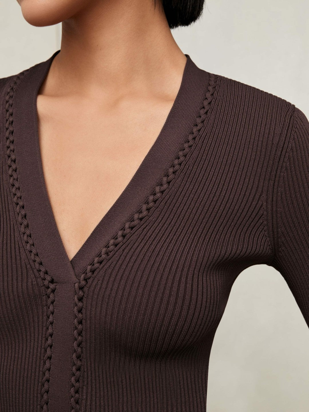 Craft-Stitch Rib-Knit Top in Mocha Brown Women | Reiss