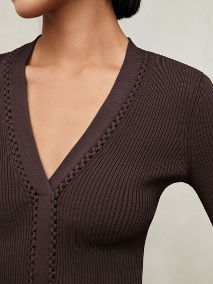 Craft-Stitch Rib-Knit Top in Mocha Brown Women | Reiss
