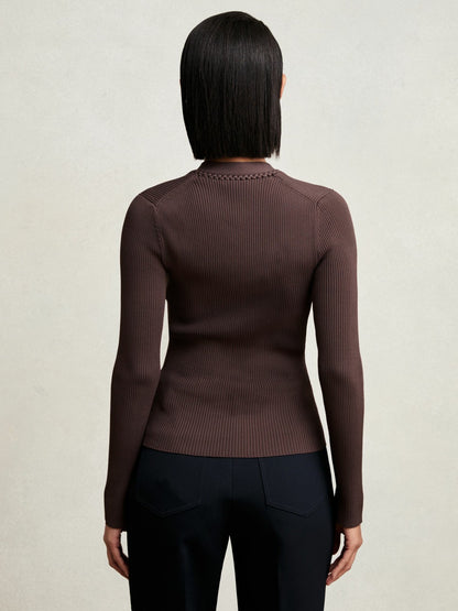 Craft-Stitch Rib-Knit Top in Mocha Brown Women | Reiss